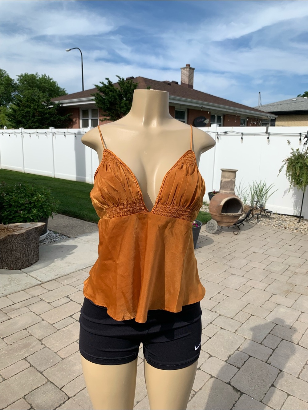 Free People  Rust Orange Spaghetti Strap Satin Cami Top size SP